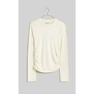 Madewell $38 Brushed Jersey Ruched Long Sleeve Tee Cream Size XS NO376